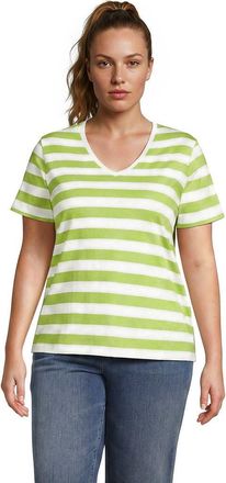 Lands End Supima Cotton V-neck T-Shirt in Ivory/apple Green Bold Stripe at Nordstrom, Size 3X