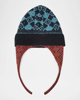 Dries Van Noten Men & apos;s Wool Knit Fair Isle Trapper Beanie Hat