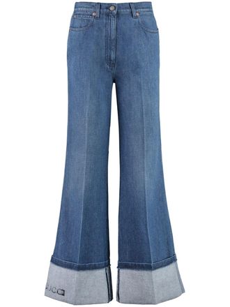 Gucci high-rise wide-leg jeans - women - Cotton/Polyester/Calf Leather/Cotton - 28 - Blue