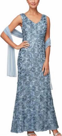 Alex Evenings Long Formal Mermaid Dress In Slate Blue