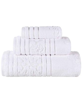 Superior Sadie Zero Twist Cotton Elegant Floral Absorbent 3Pc Jacquard Towel Set