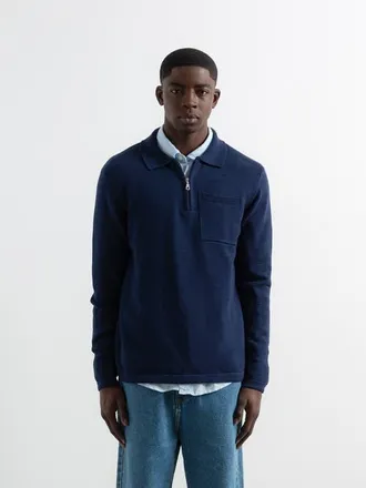 Edmmond Studios Signature Half Zip Sweater in Plain Navy at Nordstrom, Size X-Large