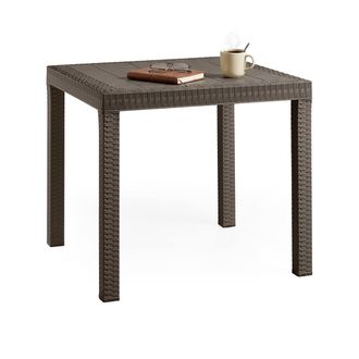 Dmora Mesa De Exterior Dguidon, Mesa Cuadrada Fija, Mesa De Jard&iacute;n Multiusos Efecto Rat&aacute;n, 100% Made In Italy, 80x80h74 Cm, Marr&oacute;n - Dmora