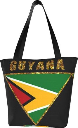 AOOEDM Golden Guyana Flag Reusable Grocery Bag Shopping Bag Casual Shoulder Bag Handbag for Men Women ECO Market Bag Beach Bag Travel Totes