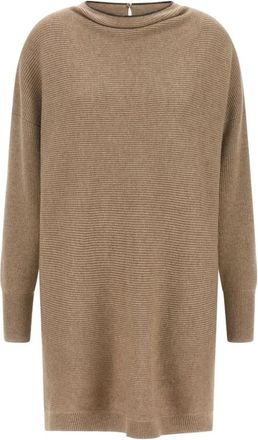 Brunello Cucinelli Gebreide jurk met ribbels - Dames - Kleedjes - Bruin - S - Katoen - Kleedjes