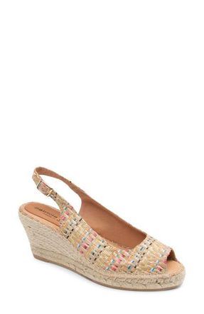 Patricia Green Peyton Slingback Espadrille Peep Toe Platform Wedge Sandal in Raffia Rainbow at Nordstrom, Size 9