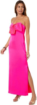 Lilly Pulitzer Carlynn Maxi Bow Dress Womens Pink Satin Strapless KFC1079