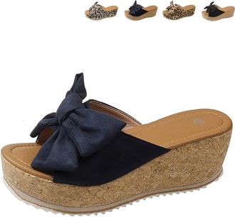 Generic 2026 New Womens High Heeled Bow-Knot Platform Wedge Sandals, Anti-Slip Thick Sole Slingback Open Toe Dressy Summer Sandals (Blue,6.5)