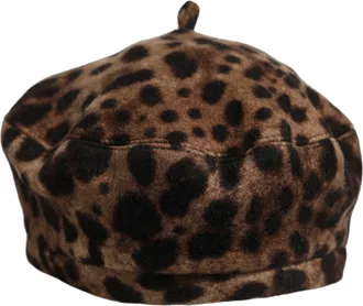 Dolce & Gabbana HAT10006 Leopard-Printed Wool Cashmere Beret - Brown