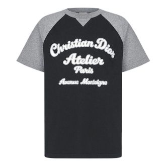 Dior Mens DIOR SS22 Alphabet Pattern Loose Short Sleeve Black T-Shirt 213J635A0677-C988