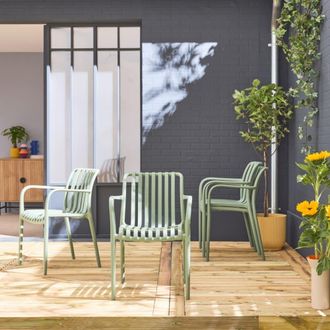 Sweeek Sill&oacute;n de jard&iacute;n con dise&ntilde;o lineal, set de 4, verde gris&aacute;ceo
