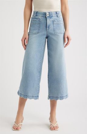 Wit & Wisdom Scallop Patch Pocket High Waist Crop Wide Leg Jeans in Light Blue Artisanal at Nordstrom, Size 16