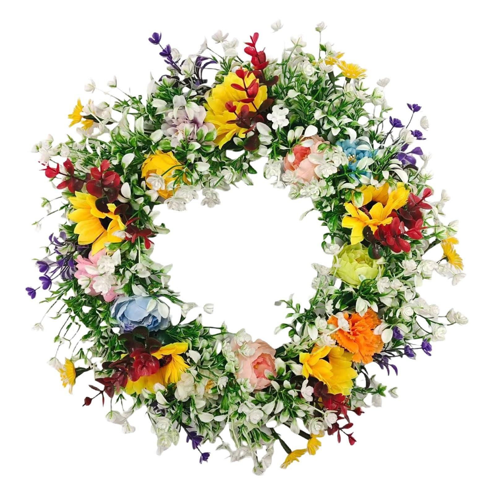 Generic Türkranz Herbstkranz Haustür Sonnenblumen Kranz Ganzjährig Weihnachten Hängen Tür Kranz Modern Türkranz Außen Personalisiert Blumenkranz Deko (Green, ab 13,99 €