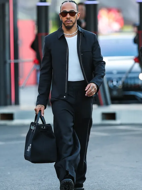 Lewis Hamilton of Great Britain and Mercedes arrives in the paddock during previews ahead of the F1 Grand Prix of Las Vegas at Las Vegas Strip Circuit on November 20, 2024 in Las Vegas, United States.