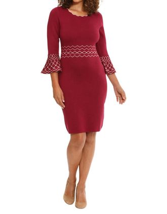 Donna Morgan Maggy London Fig Sweater Dress With Bell Sleeve In Deep Red