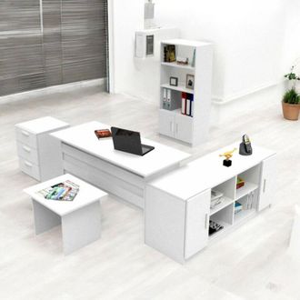 Dmora Dmora - Set De Oficina Hilda, Composici&oacute;n Del Estudio, Kit De Oficina, Juego De Escritorio Y Cajones, Blanco