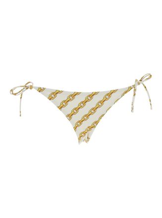 Versace White Bikini Bottom With Adjustable Tie Closure And All-over Chain Print In Tech Fabric Stretch Woman