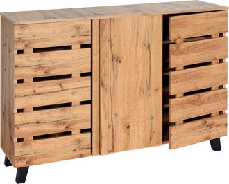 Hhg Hhg - Nunca Usado] Aparador 625, Cajonera Aparador, 3 Puertas 8 Compartimentos 88x120x34cm, Color Natural