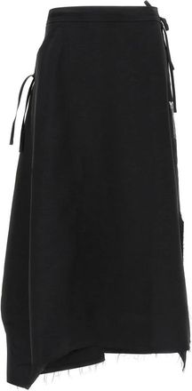Yohji Yamamoto Midi Skirts, female, Black, M, Sport Uniform Raw Cut 3-Stripes Twill Midi Skirt