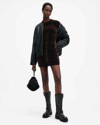 AllSaints Eris Ruched Velvet Mini Dress
