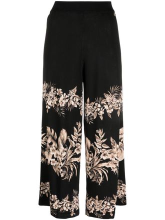 Twin-Set floral-motif cropped knitted trousers - women - Viscose/Polyamide - S - Black