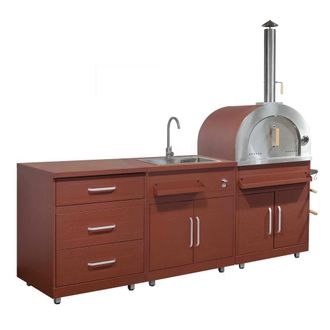 Oviala Cocina exterior de acero de 3 piezas con horno de pizza de ladrillo