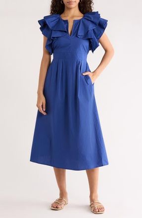 Sugarlips Francine Toile Sky Santana A-Line Dress in Navy at Nordstrom, Size X-Small