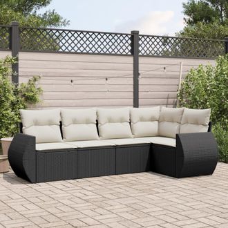 vidaXL Set De Muebles De Jard&iacute;n 5 Pzas Y Cojines Rat&aacute;n Sint&eacute;tico Negro Vidaxl