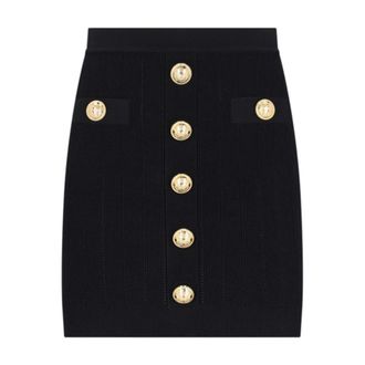 Balmain Short Skirts, female, Black, Size: S Knit Skirt with Buttons