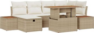 vidaXL Garden Sofa Set Height-Adjustable 7 pcs Beige Poly Rattan vidaXL