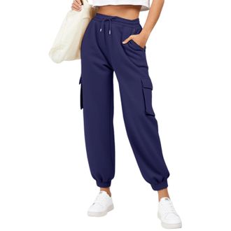 Generic Sweatpants Womens Elastic High Waisted Joggers Plain Drawstring Tracksuit Bottoms Baggy Ankle Cuffed Jogging Pants Cargo Trousers Combat Pants With Mu