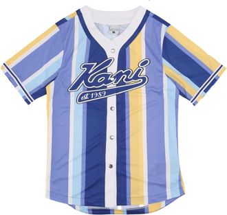 Karl Kani Sportswear, male, Multicolor, Size: M Striped Baseball Shirt Navy/Lilac/Yellow