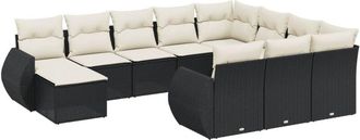 vidaXL Set De Sof&aacute;s De Jard&iacute;n 11 Pzas Y Cojines Rat&aacute;n Sint&eacute;tico Negro Vidaxl