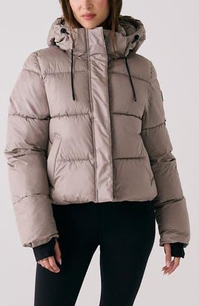 Lole London Waterproof 700 Fill Power Hooded Down Crop Puffer Jacket in Pebble at Nordstrom Rack, Size X-Large