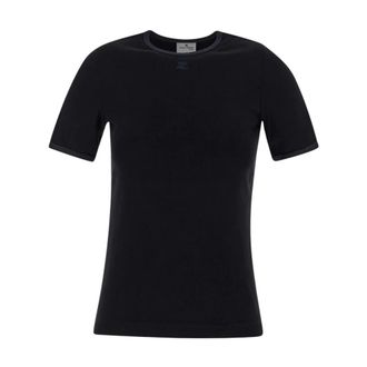 Courrèges T-Shirts, female, Black, XS, Embroidered Logo Crewneck T-shirt