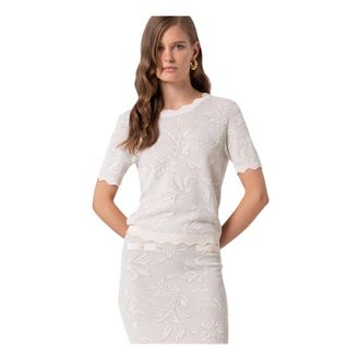 Fracomina Slim Fit Gebreide Top met Jacquard-effect - Dames - Truien - Wit - Maat: M Viscose