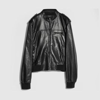 Gucci Grainy Nappa Leather Bomber Jacket, Size 48 IT, Black