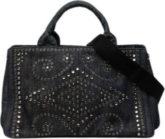 Prada Pre-owned Studded Denim Satchel - Dames - Vintage Handtas - Zwart - ONE Size - Denim - Vintage