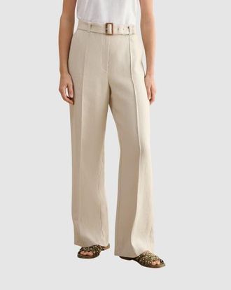 Hobbs London Zainah High Waisted Wide Leg Trousers in Neutral at Nordstrom, Size 12