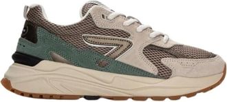 HUB Hub, Schoenen, Dames, Veelkleurig, 39 EU, Leer, Almond/Green/Beige Sneaker Stijlvol Ontwerp