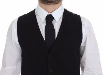 Dolce & Gabbana Black Cotton Dress Vest Blazer Mens Jacket