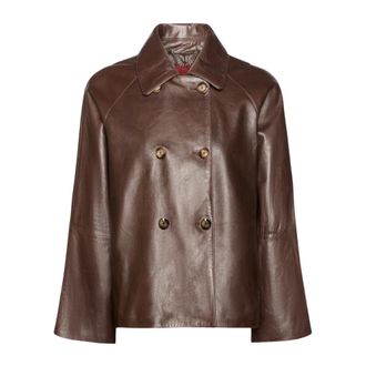 Elena Miro Trench Corto Real Leather - Dames - Jassen - Bruin - Maat: S Leer
