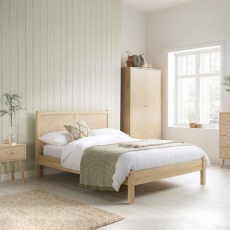 Birlea King Bed Frame Oak Brown Wooden Herringford 5ft 150cm in Light Oak