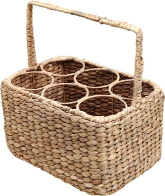 Relaxdays Relaxdays bottle basket, 6 bottles, woven water hyacinth, HxWxD: 34 x 32 x 22 cm, handle, natural