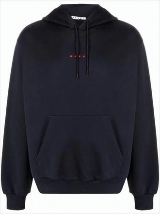 Marni Relaxed Fit Black Cotton Hoodie With Embroidered Logo