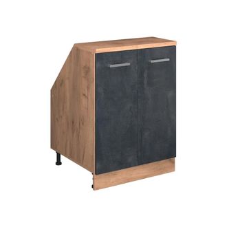 Vicco Armario De Cocina Para Techo Inclinado R-line, Hormig&oacute;n Negro, 60 Cm Con 2 Puertas, 60 Cm De Profundidad, Vicco