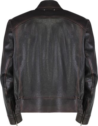 Golden Goose Mens Burgundy Leather Bomber Jacket Red-Purple Ovine