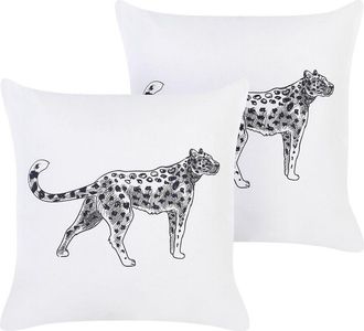 Beliani Conjunto De 2 Cojines De Algod&oacute;n Blanco Negro 45 X 45 Cm Poli&eacute;ster Animal Marula