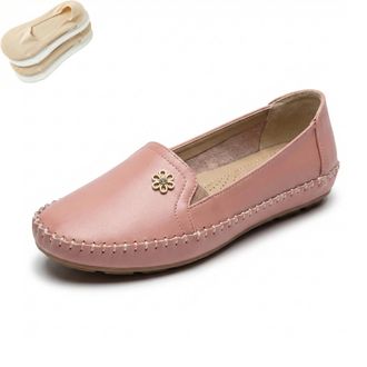 Generic Stylish Orthopedic Leather Shoes Womens Elegant Flats Soft Slip-On Walking Lightweight Casual Comfort Loafers for Daily Wear (Pink, Adult, Women, 8.5,