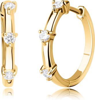 MAX + STONE Yellow Gold plated Sterling Silver Diamond Hoop Earrings For Women